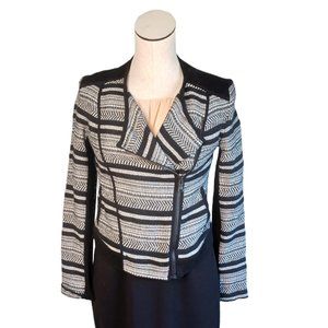 LOU & GREY • XS  twill blazer black & white Quilted Moto Jacket zipper women's